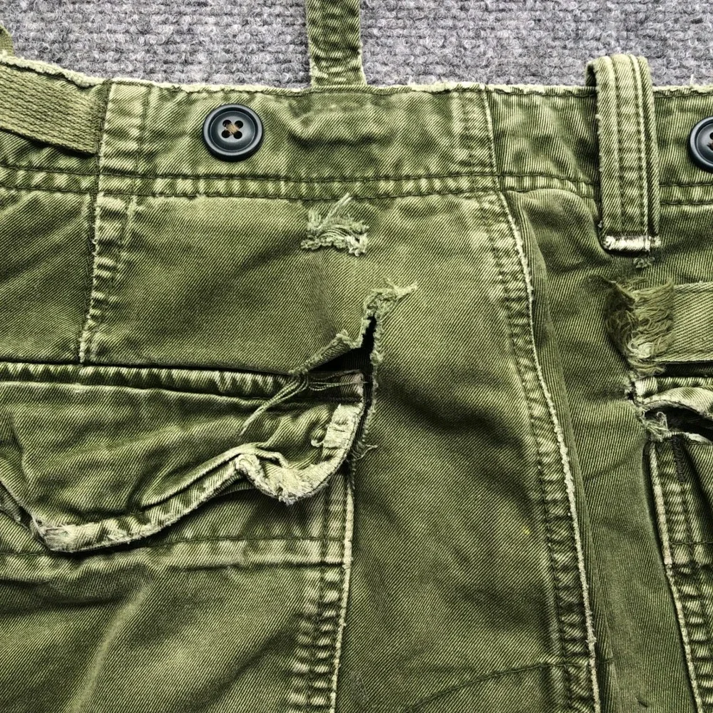 Vintage Distressed Olive Green Cargo Pants Mens Wide Leg Multi Pocket 36x27
